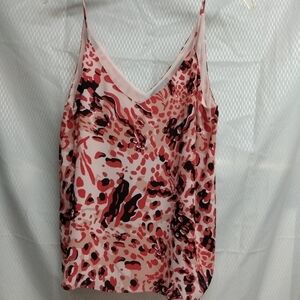 Women's H&M Thin Strap Top, sz 10, Peach Black Orange print, pre-owned